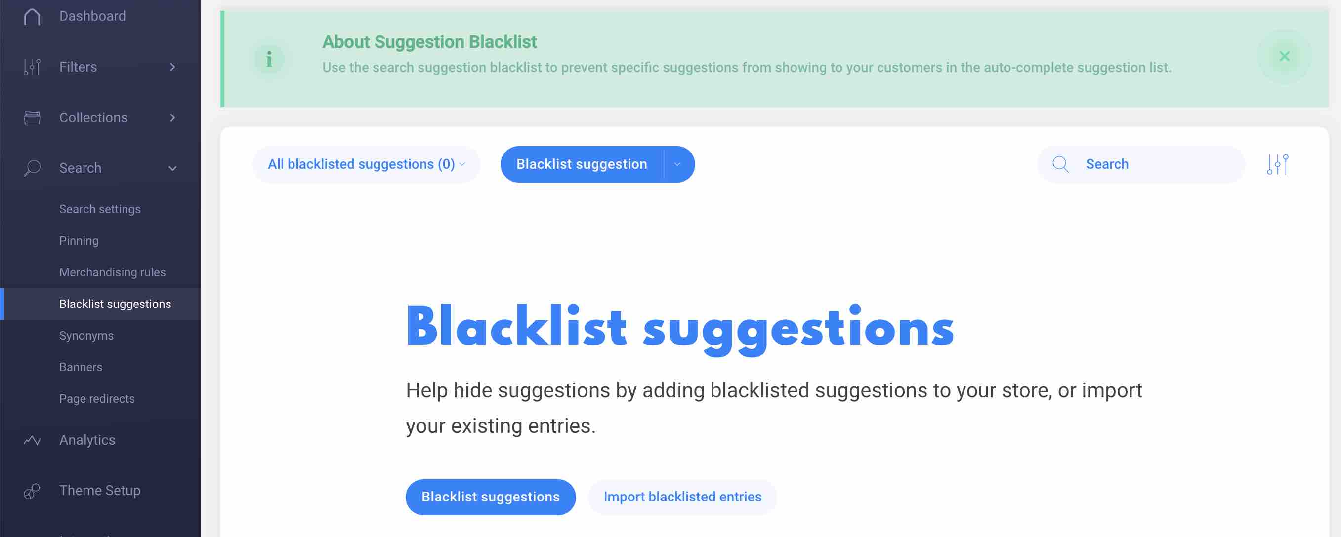 create blacklist suggestion autocomplete