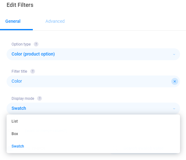 display swatches in the filter