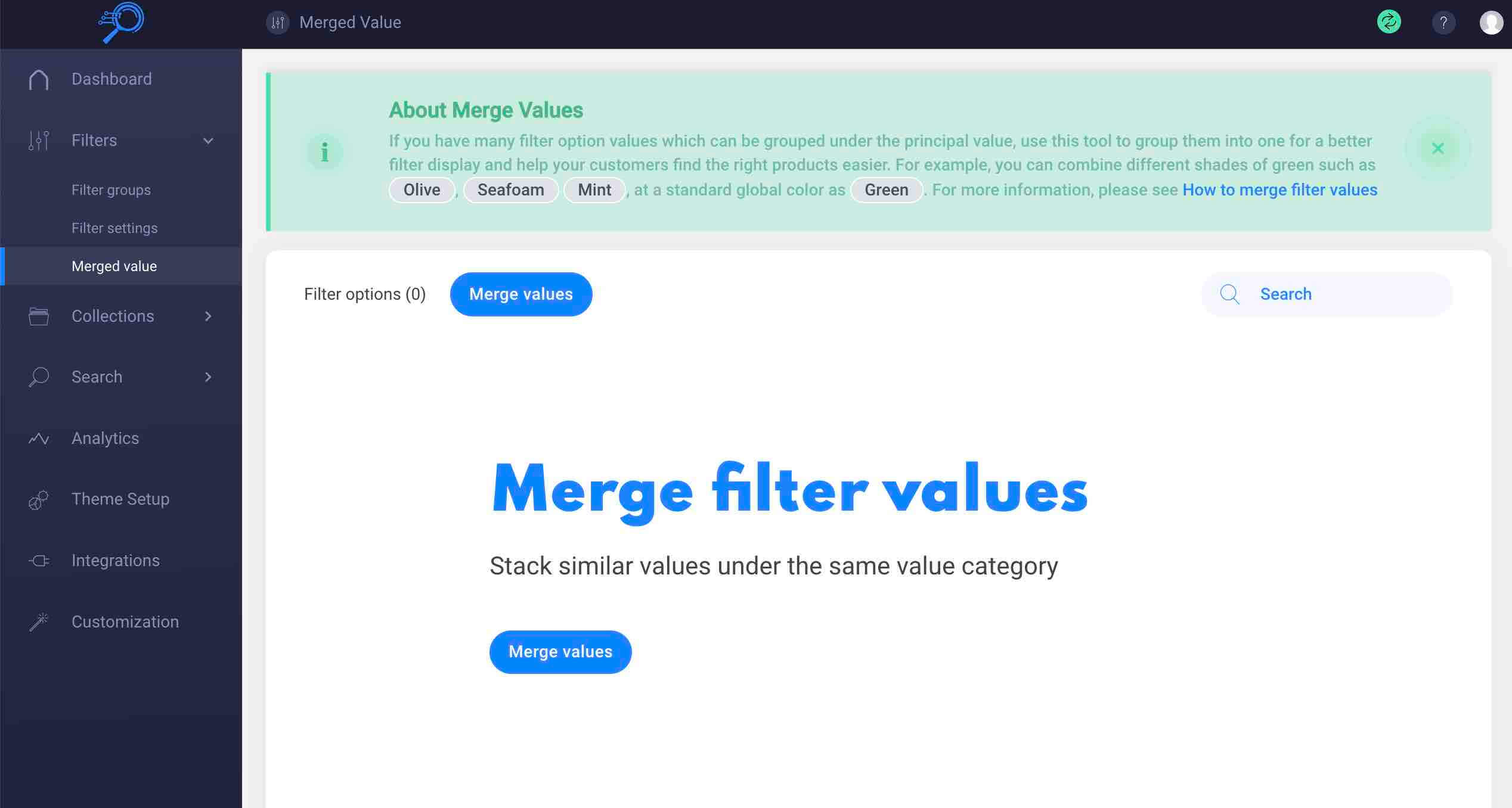 merge filter values